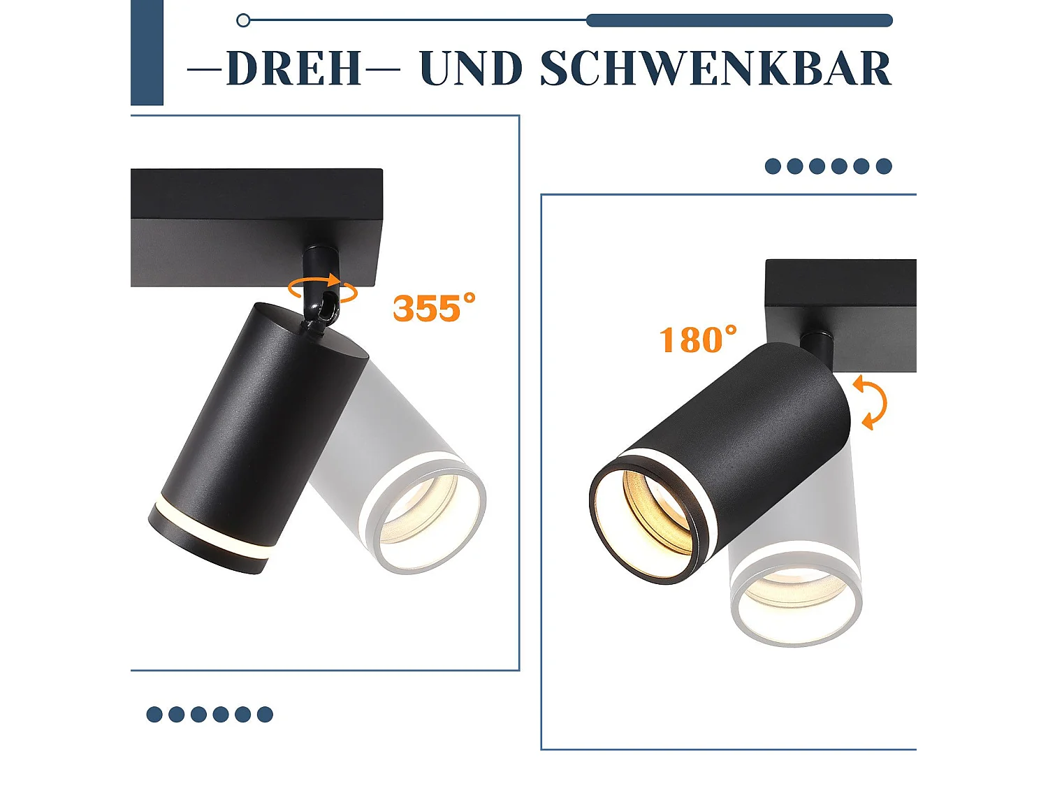 NETTLIFE Opbouwspot GU10 zwart L 43cm rechthoekig Moderne Plafondlamp 355° draaibaar Plafondspot 3-Lichts cilinder Lampkap voor Slaafkamer Kantoor Woonkamer Max.25W