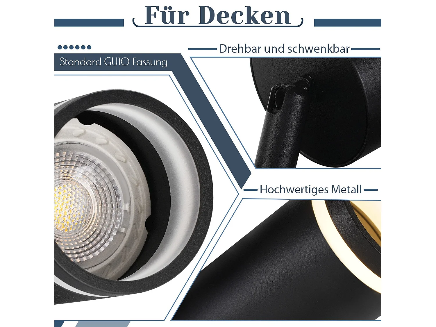 NETTLIFE Opbouwspot GU10 zwart L 43cm rechthoekig Moderne Plafondlamp 355° draaibaar Plafondspot 3-Lichts cilinder Lampkap voor Slaafkamer Kantoor Woonkamer Max.25W