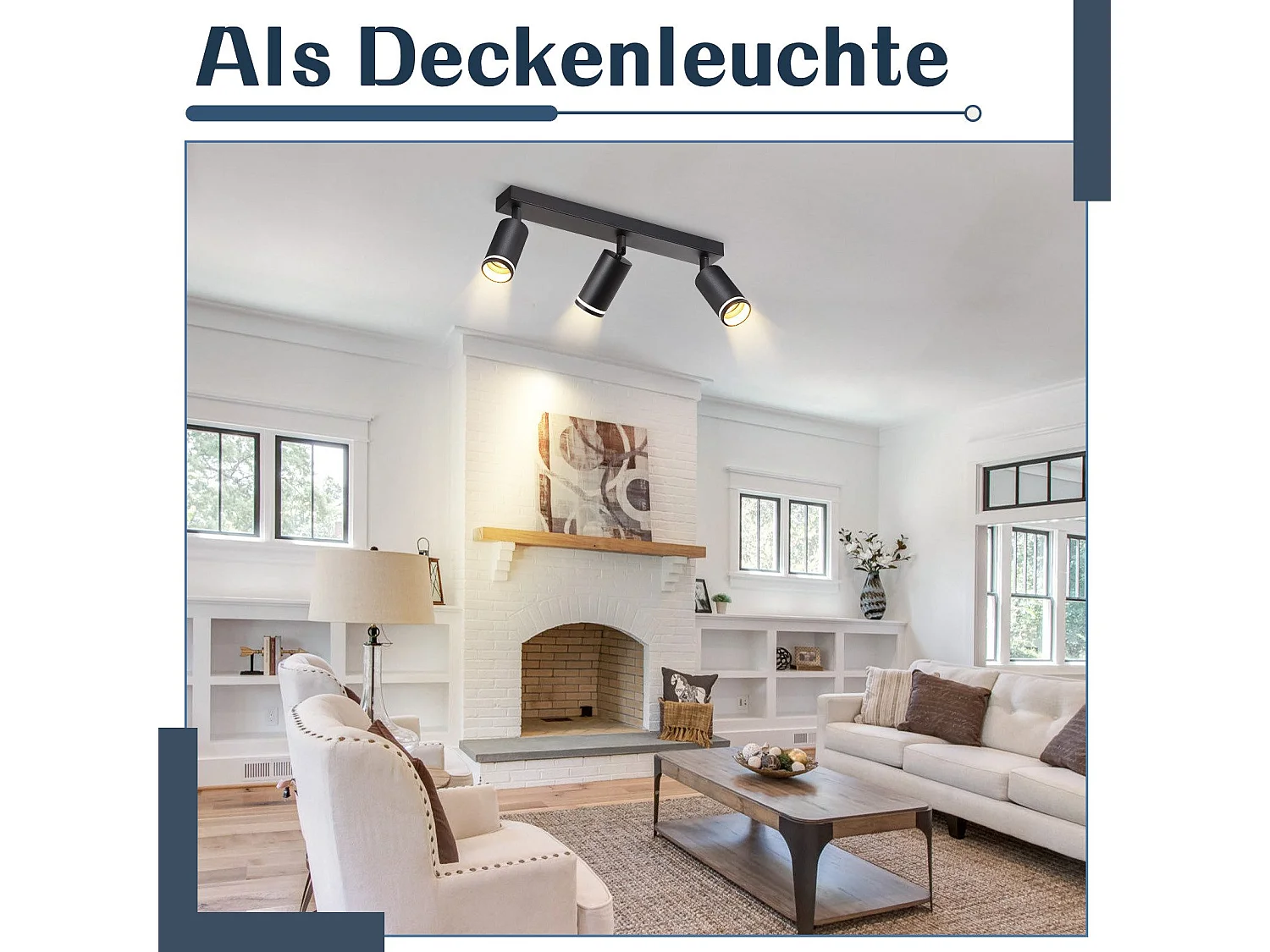 NETTLIFE Opbouwspot GU10 zwart L 43cm rechthoekig Moderne Plafondlamp 355° draaibaar Plafondspot 3-Lichts cilinder Lampkap voor Slaafkamer Kantoor Woonkamer Max.25W