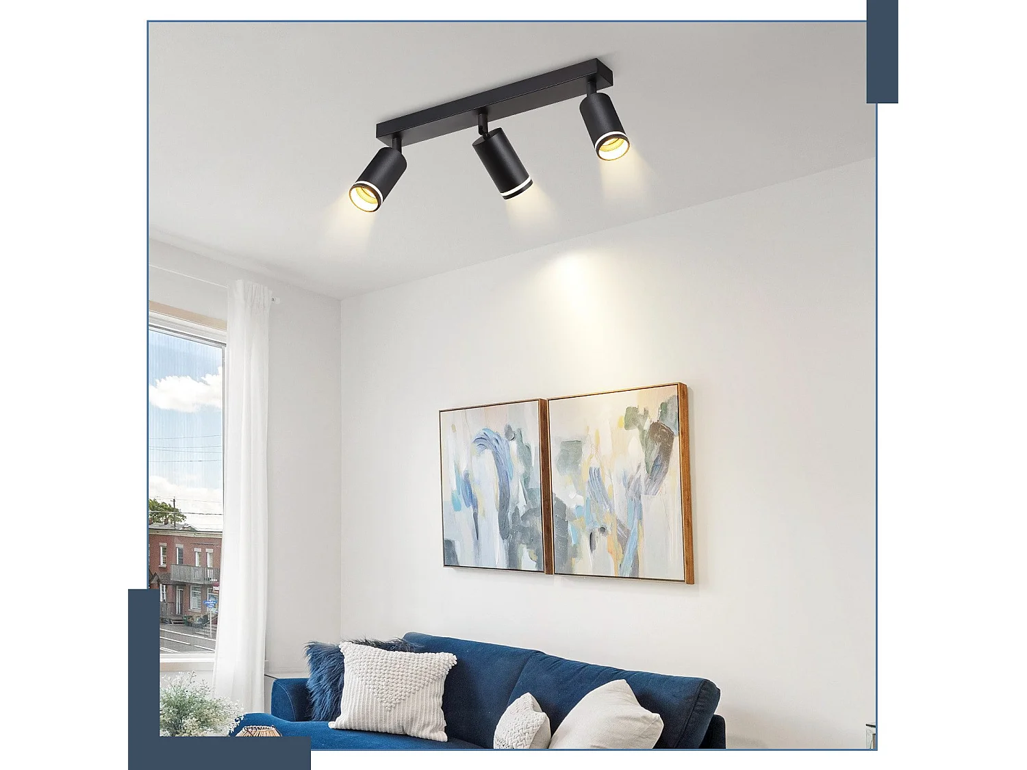 NETTLIFE Plafonnier LED 3 flamme - Noir Plafonnier GU10 Spot pivotant Applique murale en bois Spot mural pour salon chambre  Sans ampoule