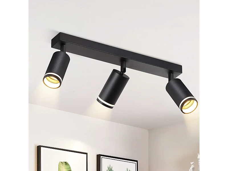 NETTLIFE Plafonnier LED 3 flamme - Noir Plafonnier GU10 Spot pivotant Applique murale en bois Spot mural pour salon chambre  Sans ampoule