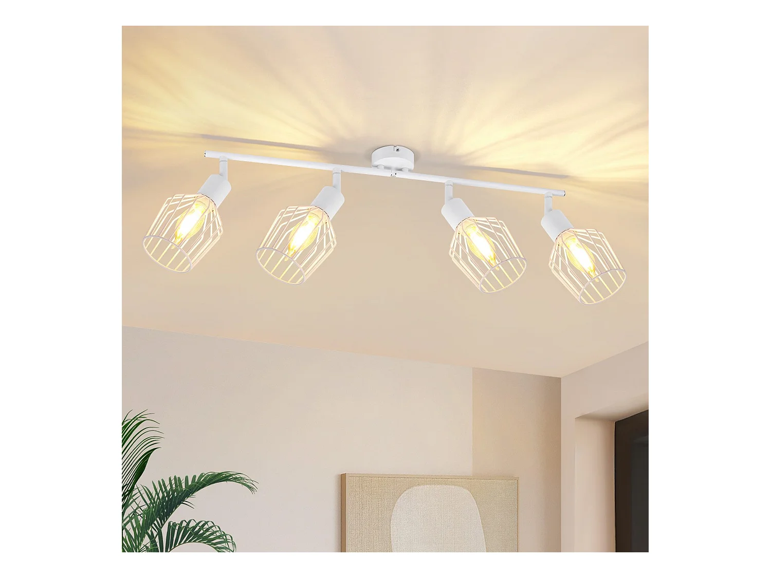 NETTLIFE 4 Spots de Plafond E14 -  métal, lampe de couloir industrielle pivotante à 350°, applique murale pour couloir et salon，blanc