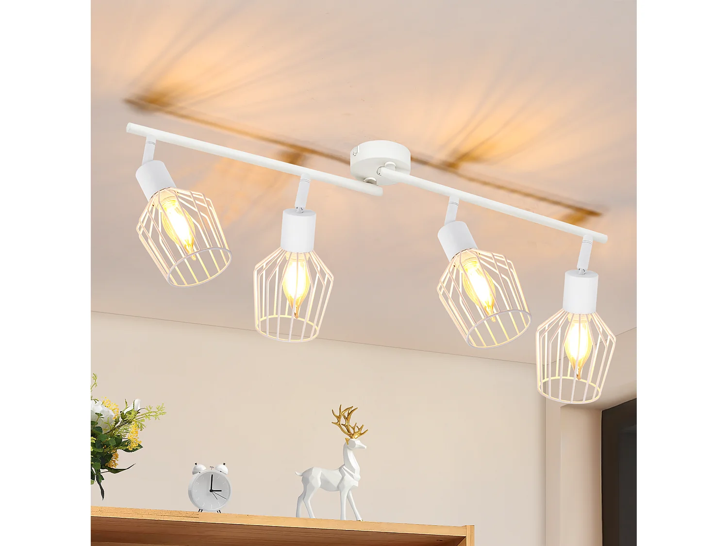 NETTLIFE 4 Spots de Plafond E14 -  métal, lampe de couloir industrielle pivotante à 350°, applique murale pour couloir et salon，blanc