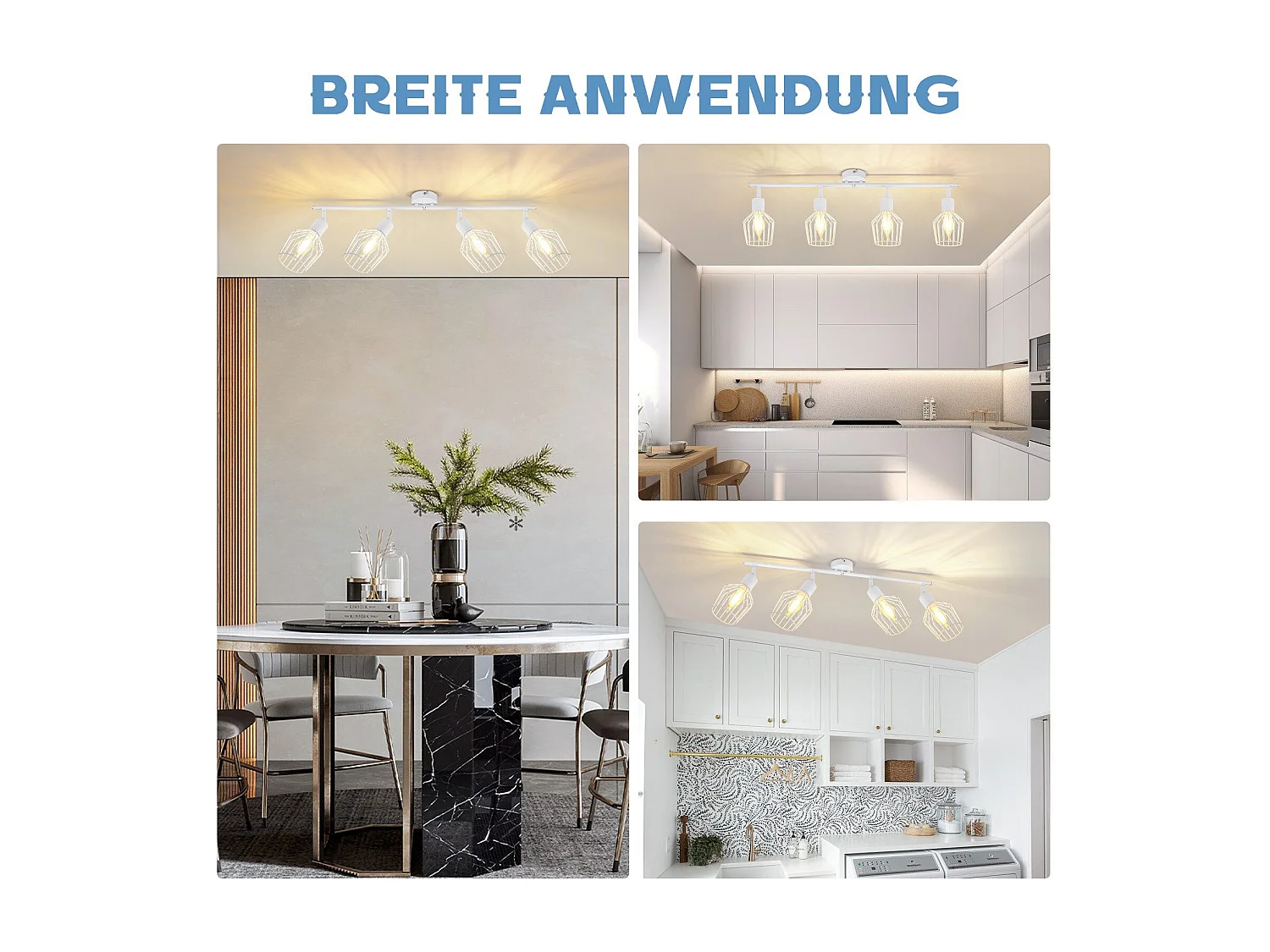 NETTLIFE 4 Spots de Plafond E14 -  métal, lampe de couloir industrielle pivotante à 350°, applique murale pour couloir et salon，blanc