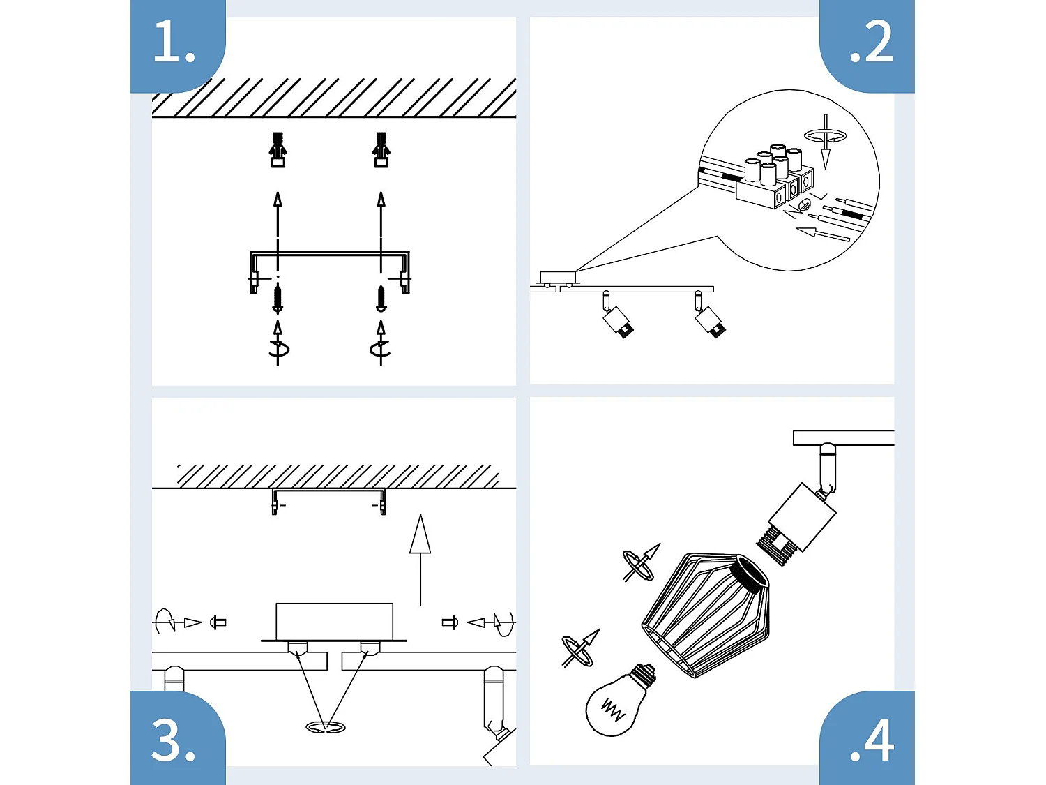 NETTLIFE 4 Spots de Plafond E14 -  métal, lampe de couloir industrielle pivotante à 350°, applique murale pour couloir et salon，blanc