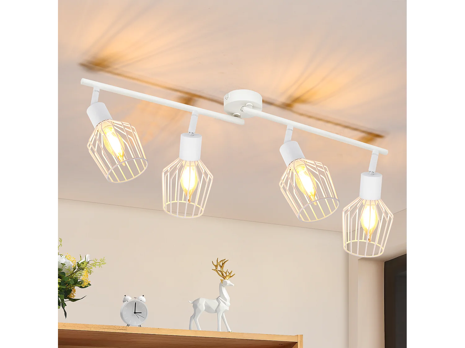 NETTLIFE 4 Spots de Plafond E14 -  métal, lampe de couloir industrielle pivotante à 350°, applique murale pour couloir et salon，blanc