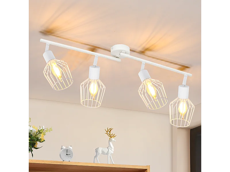 NETTLIFE Opbouwspot 4-lichts E14 Fitting wit kooiontwerp Lampkap  350° draaibar Plafondspot L 75cm Vintage Keukenlamp voor Slaapkamer Hal Woonkamer Zonder Lichtborn