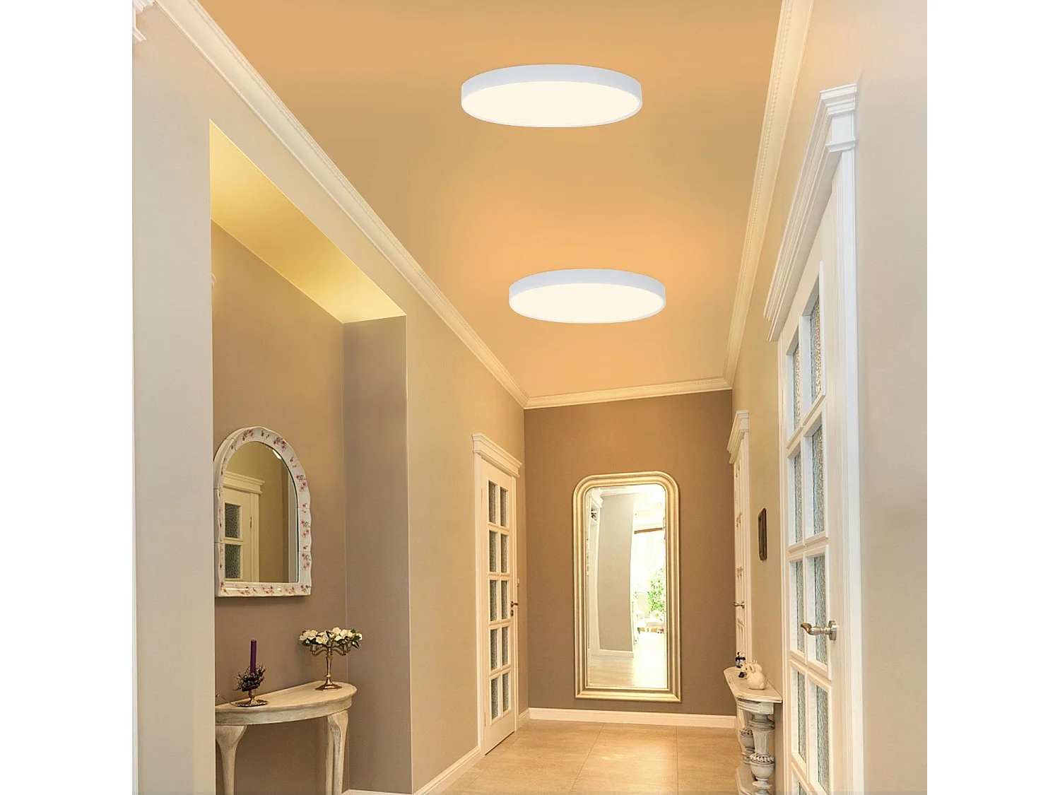 NETTLIFE LED - plafondlamp, 3000K, 28 cm rond, 17W, IP44, plat, voor slaapkamer, badkamer, gang.