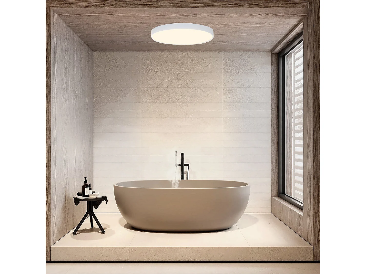 NETTLIFE LED - plafondlamp, 3000K, 28 cm rond, 17W, IP44, plat, voor slaapkamer, badkamer, gang.