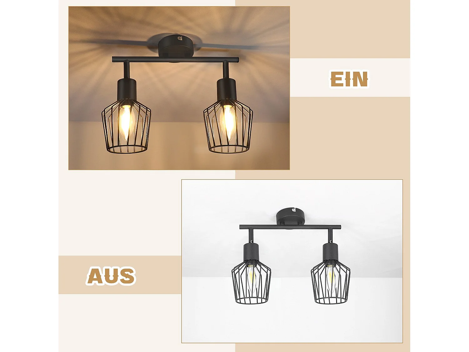 NETTLIFE 2 E14 Reflektory sufitowe - metal, przemysłowa lampa do przedpokoju obrotowa 350°, kinkiet do przedpokoju i salonu, czarny