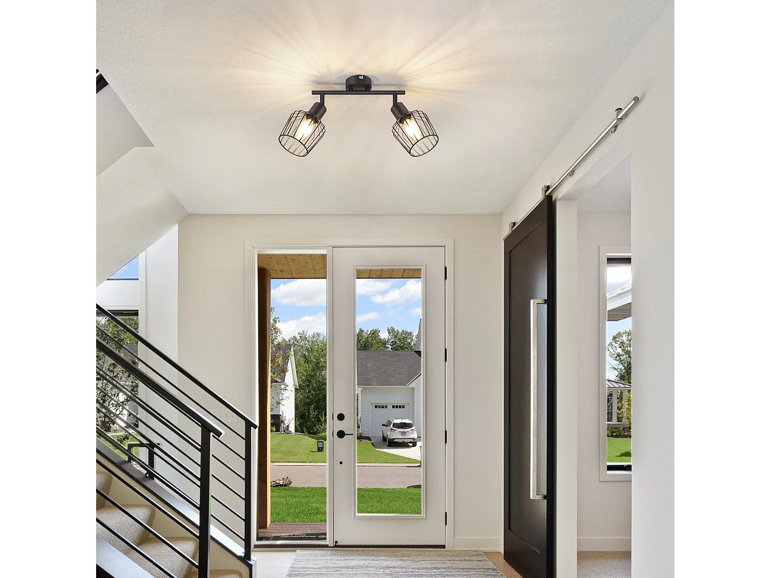 NETTLIFE 2 E14 Reflektory sufitowe - metal, przemysłowa lampa do przedpokoju obrotowa 350°, kinkiet do przedpokoju i salonu, czarny