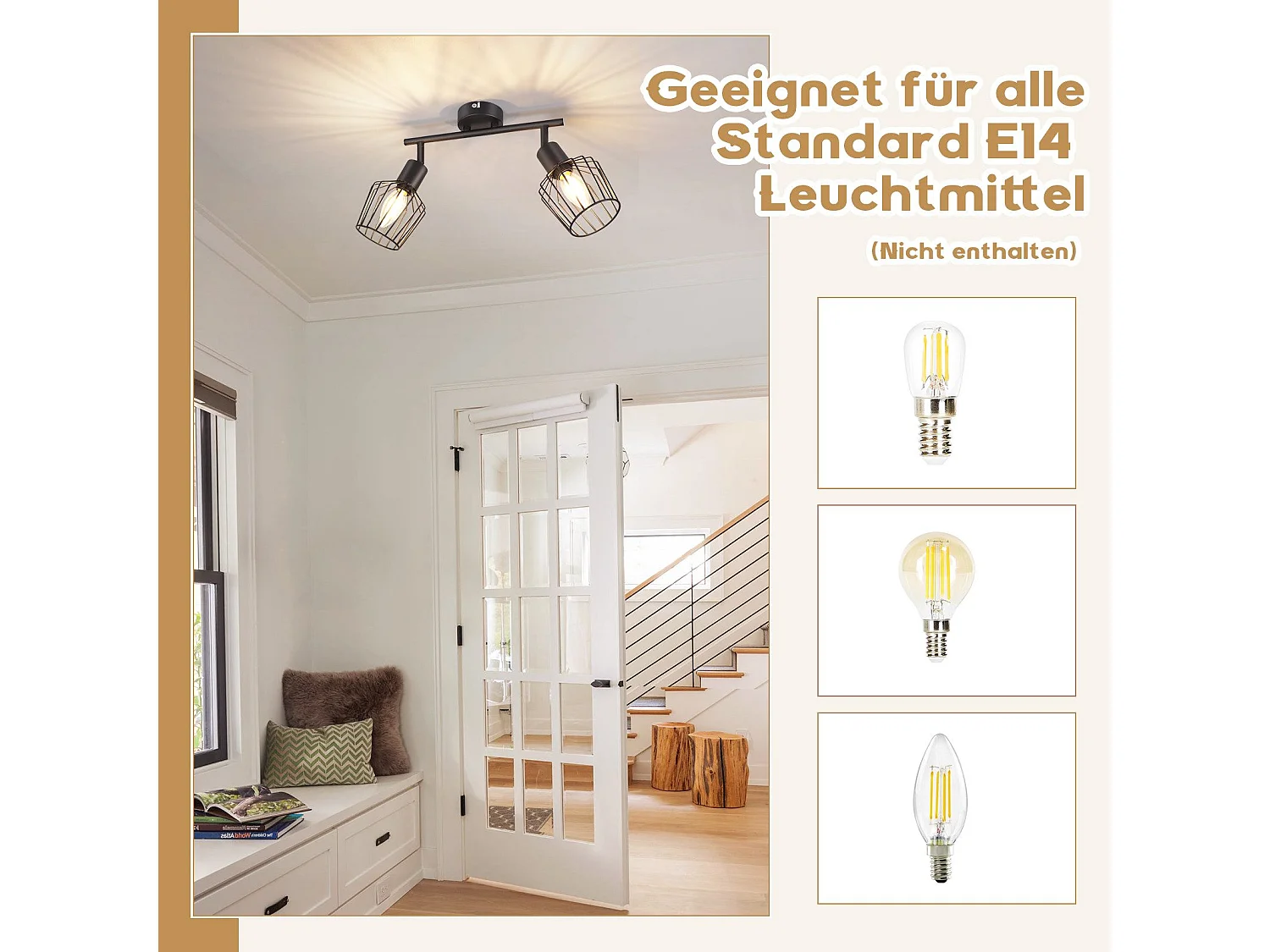 NETTLIFE 2 Spots de Plafond E14 -  métal, lampe de couloir industrielle pivotante à 350°, applique murale pour couloir et salon，noir