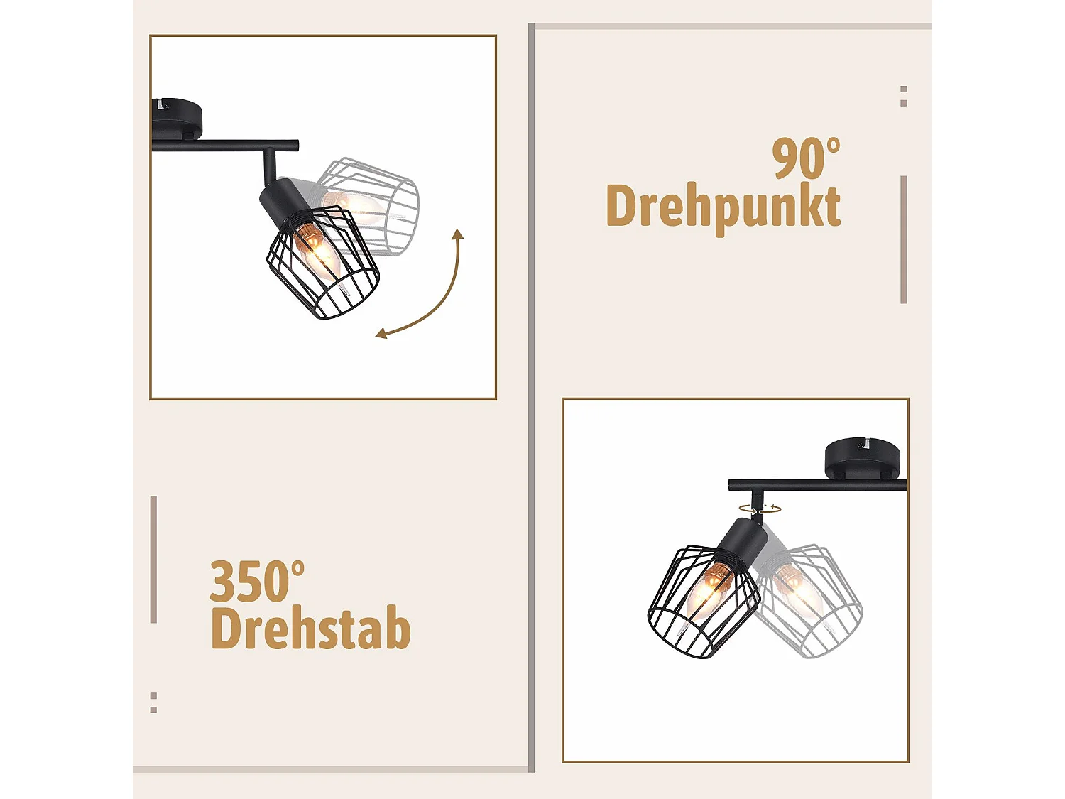 NETTLIFE 2 Spots de Plafond E14 -  métal, lampe de couloir industrielle pivotante à 350°, applique murale pour couloir et salon，noir