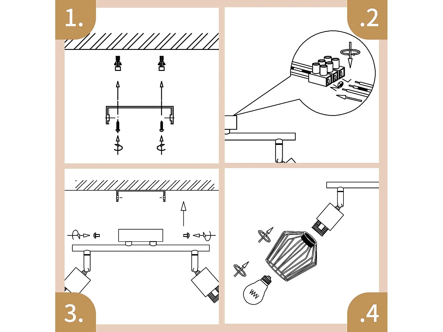 NETTLIFE 2 Spots de Plafond E14 -  métal, lampe de couloir industrielle pivotante à 350°, applique murale pour couloir et salon，noir
