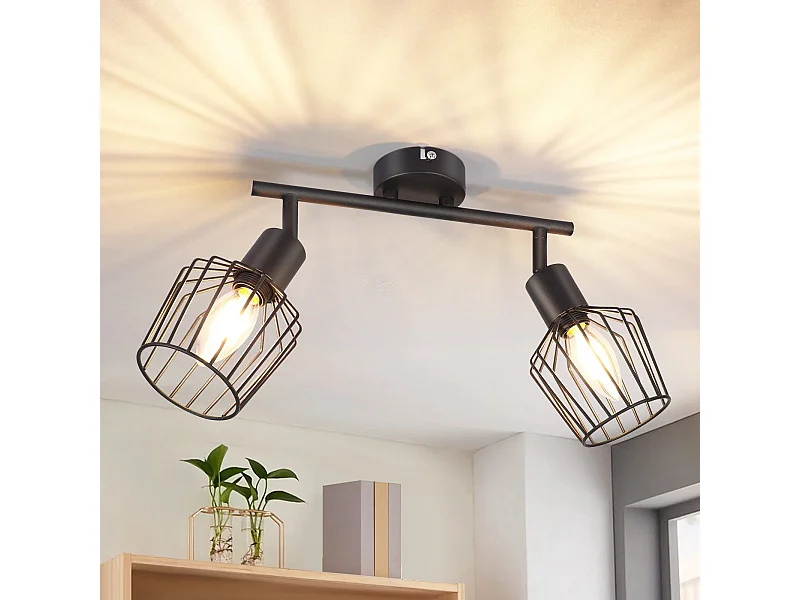 NETTLIFE 2 E14 Reflektory sufitowe - metal, przemysłowa lampa do przedpokoju obrotowa 350°, kinkiet do przedpokoju i salonu, czarny