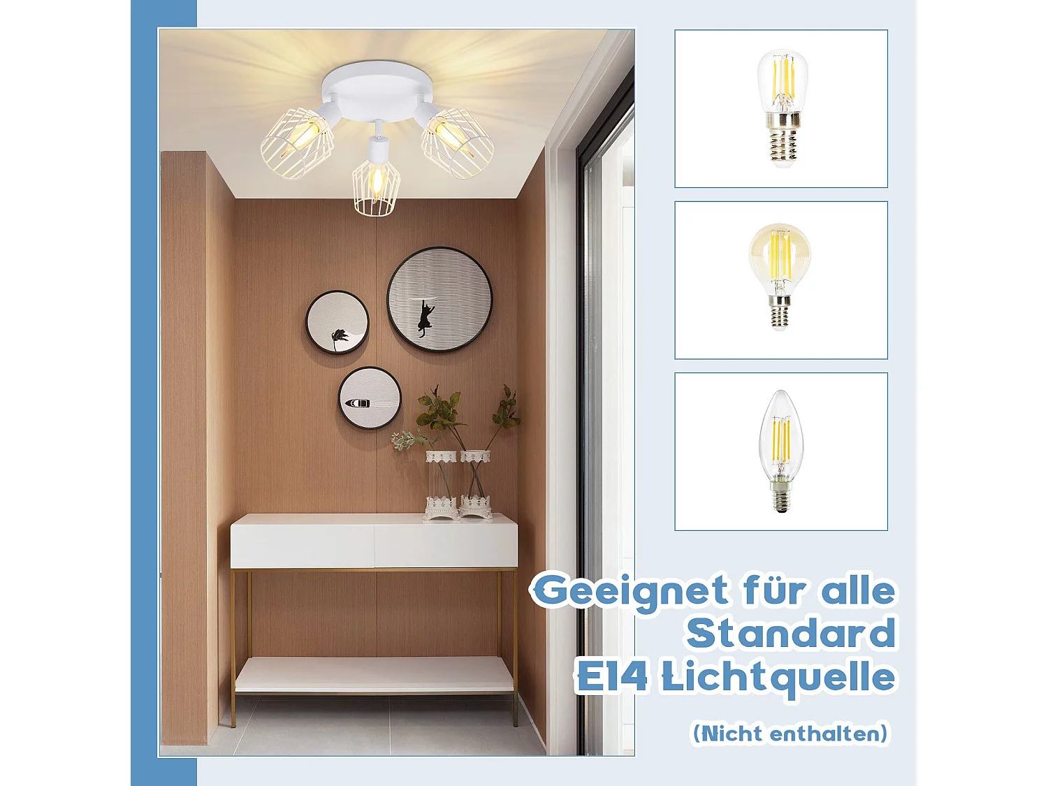 NETTLIFE Opbouwspot 3-lichts E14 Fitting rond wit kooiontwerp Lampkap  350° draaibar Plafondspot L 20cm Vintage Keukenlamp