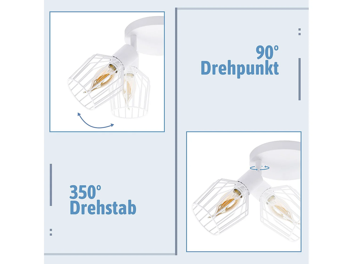 NETTLIFE Opbouwspot 3-lichts E14 Fitting rond wit kooiontwerp Lampkap  350° draaibar Plafondspot L 20cm Vintage Keukenlamp