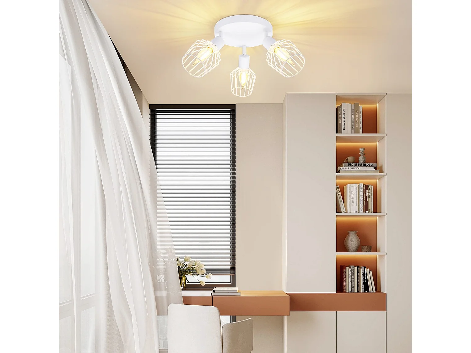 NETTLIFE Opbouwspot 3-lichts E14 Fitting rond wit kooiontwerp Lampkap  350° draaibar Plafondspot L 20cm Vintage Keukenlamp