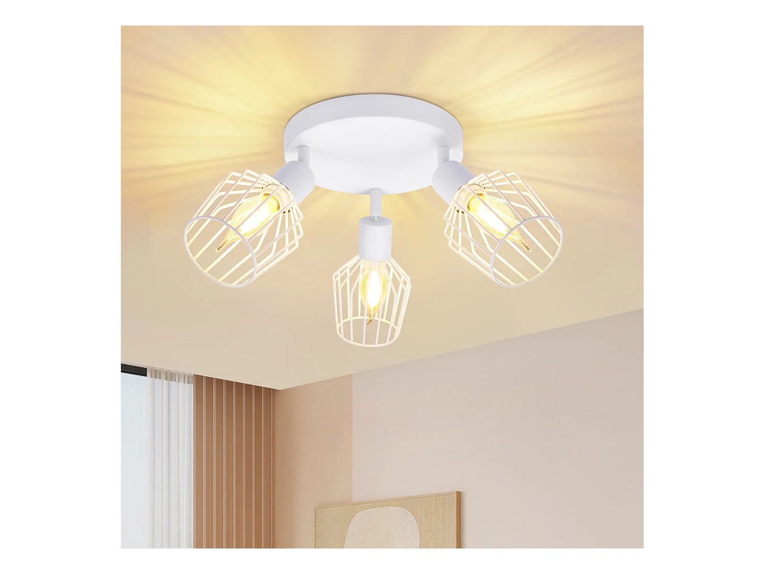NETTLIFE 3 Spots de Plafond E14 - rond métal, lampe de couloir industrielle pivotante à 350°, applique murale pour couloir et salon，blanc