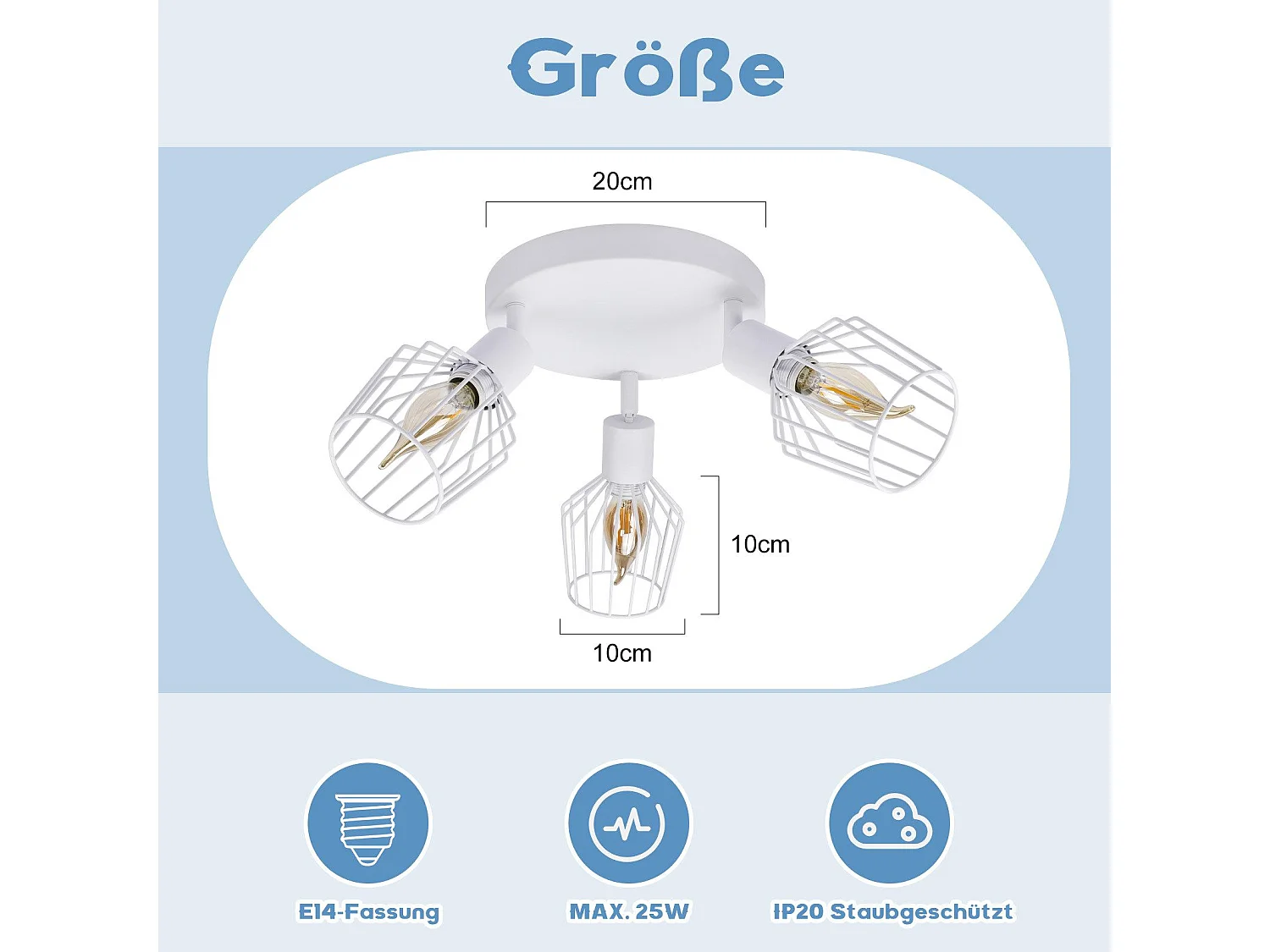 NETTLIFE 3 Spots de Plafond E14 - rond métal, lampe de couloir industrielle pivotante à 350°, applique murale pour couloir et salon，blanc