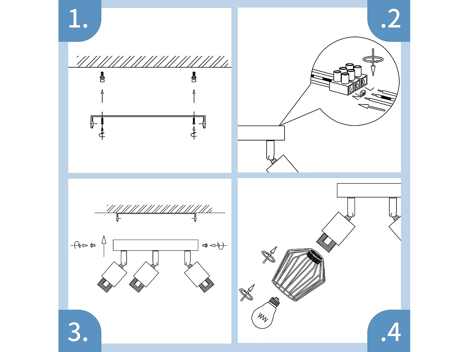 NETTLIFE 3 Spots de Plafond E14 - rond métal, lampe de couloir industrielle pivotante à 350°, applique murale pour couloir et salon，blanc