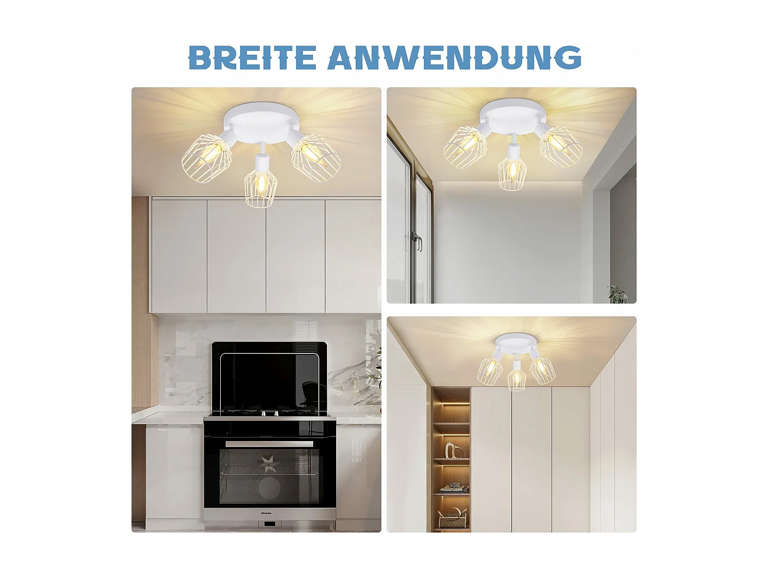 NETTLIFE 3 Spots de Plafond E14 - rond métal, lampe de couloir industrielle pivotante à 350°, applique murale pour couloir et salon，blanc