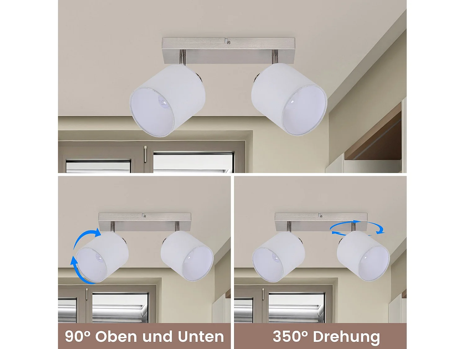 NETTLIFE 2 Spots de Plafond Moderne E14 Argent Pivotant à 350°MAX.25W Lampe de Cuisine Écran en Tissu pour Salon Chambre (Sans Ampoule)