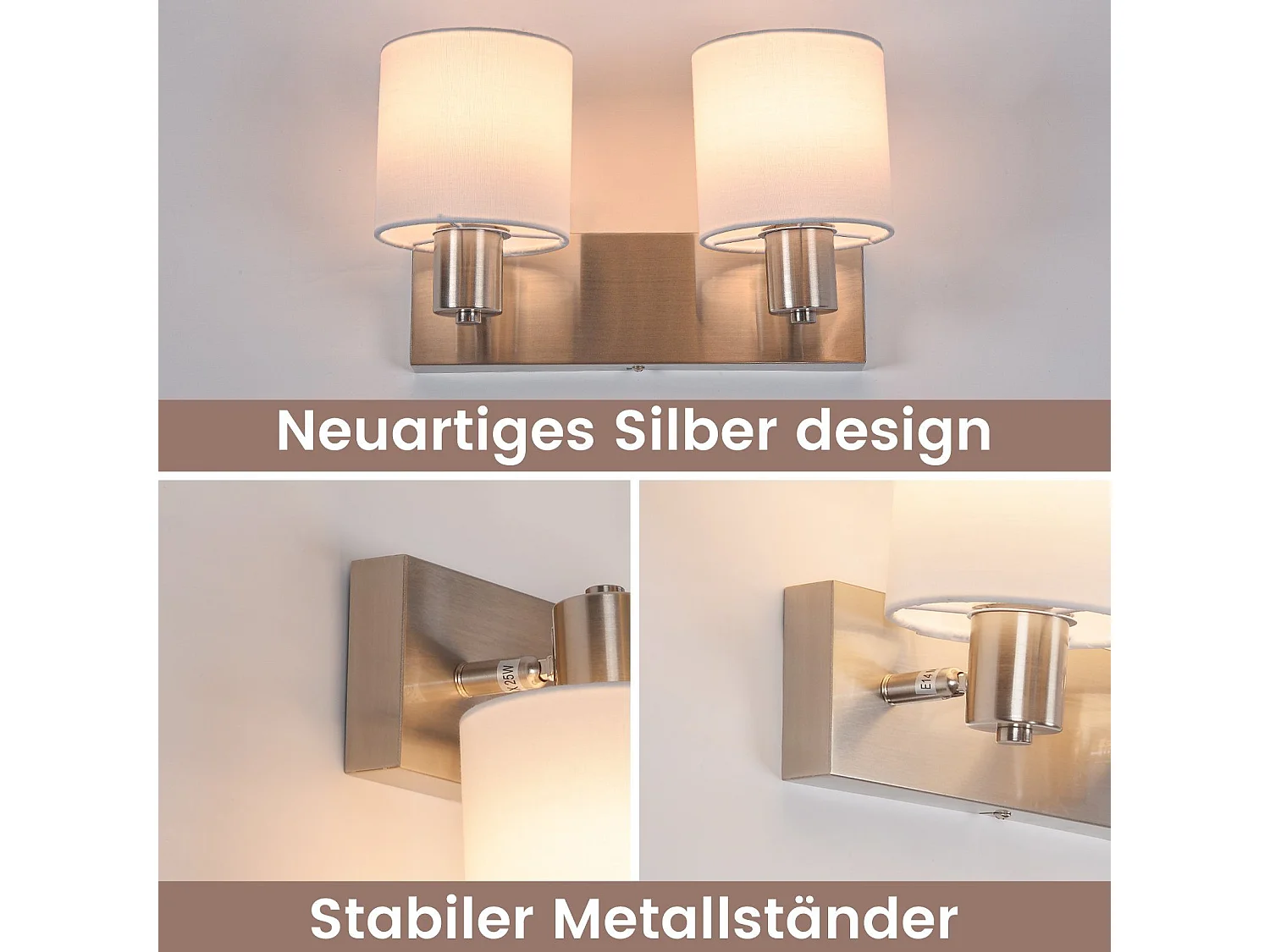 NETTLIFE 2 Spots de Plafond Moderne E14 Argent Pivotant à 350°MAX.25W Lampe de Cuisine Écran en Tissu pour Salon Chambre (Sans Ampoule)