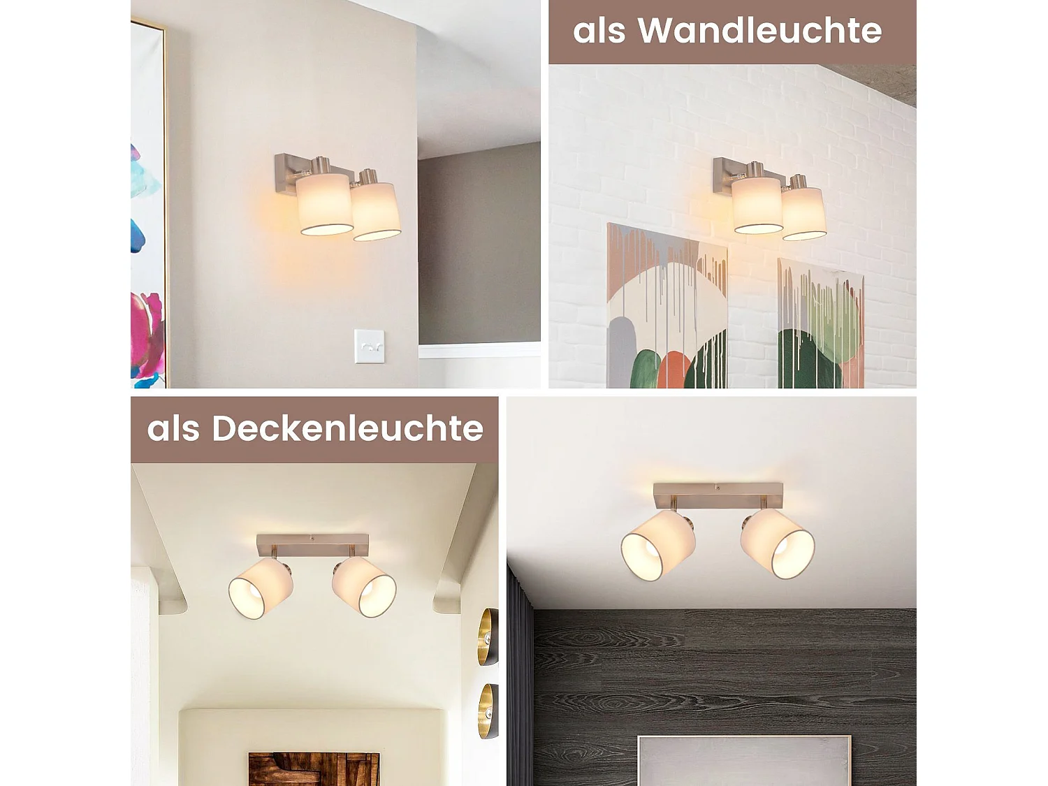 NETTLIFE 2 Spots de Plafond Moderne E14 Argent Pivotant à 350°MAX.25W Lampe de Cuisine Écran en Tissu pour Salon Chambre (Sans Ampoule)