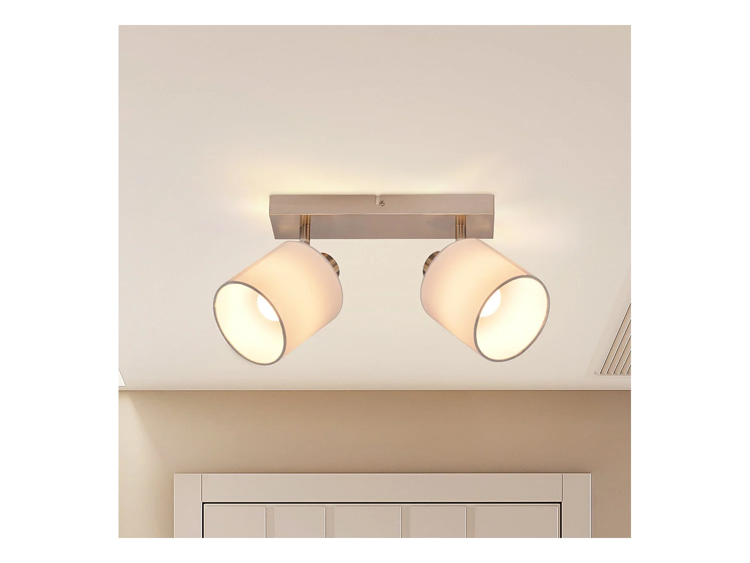 NETTLIFE Opbouwspot 2-lichts nikkel E14 Fitting met Stof Lampkap 350° draaibar Plafondspot Vintage Keukenlamp Max. 25W