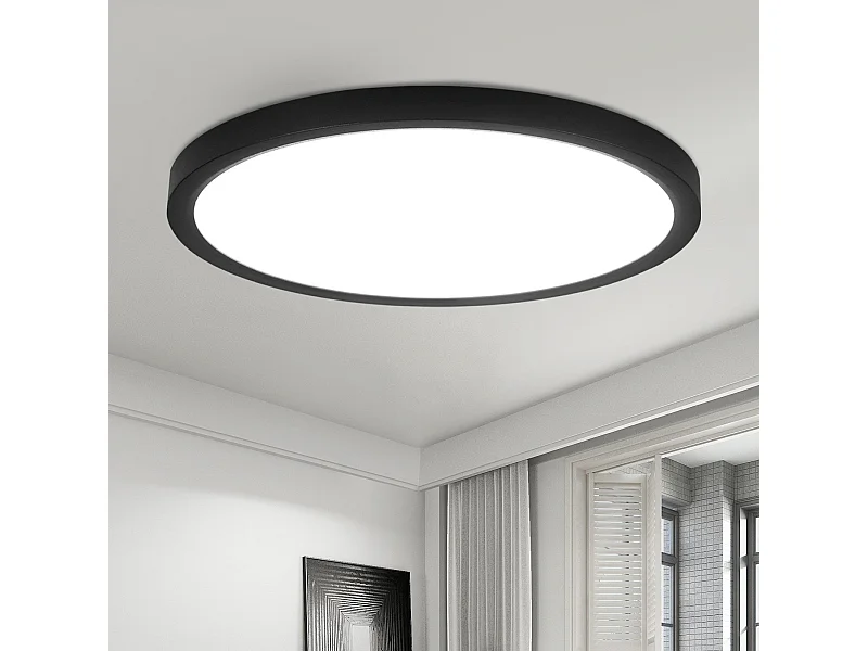 NETTLIFE LED - Luces de techo, planas, 30 cm - 24 W, negro, 6000 K - Iluminación moderna para la cocina, el pasillo y el dormitorio.