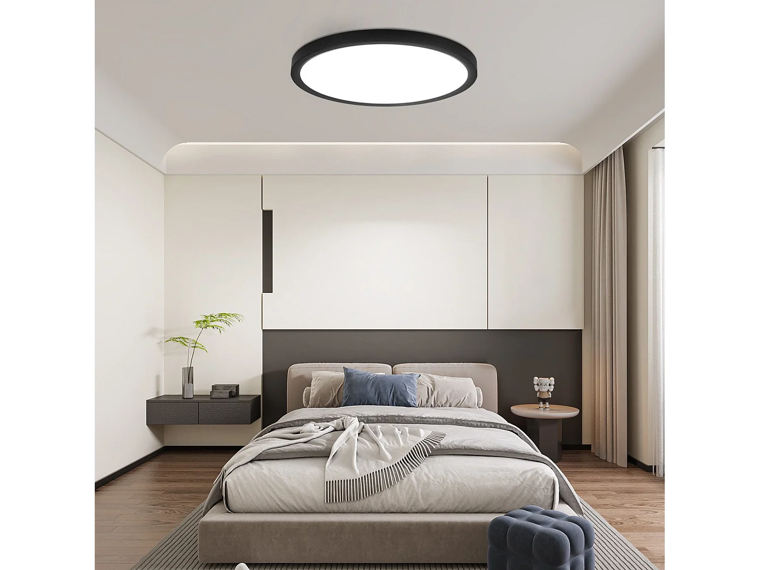 NETTLIFE Plafonnier LED plat 30 cm - 24 W, Noir, 6000 K - Éclairage moderne cuisine, couloir, chambre