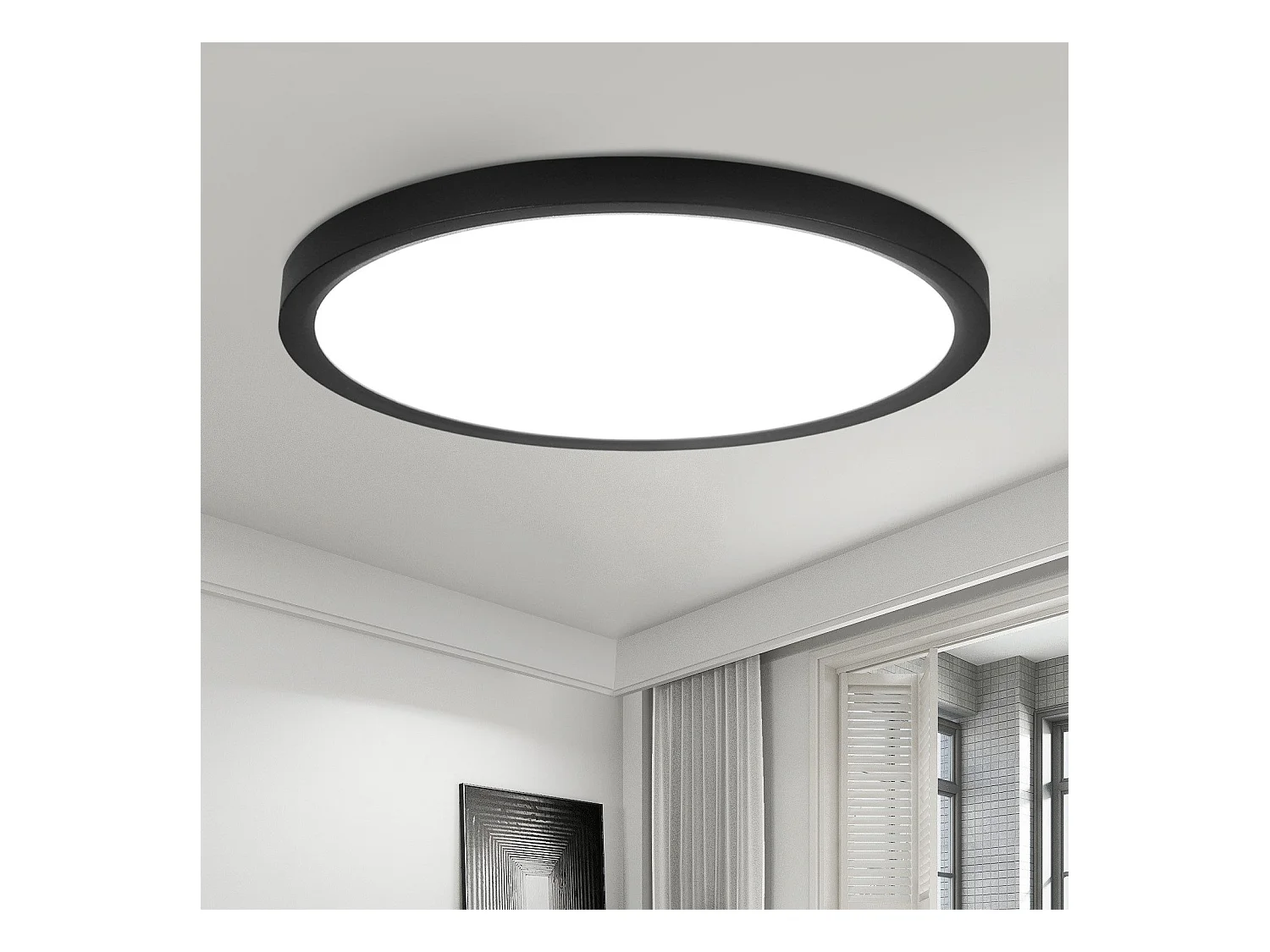 NETTLIFE Plafondlamp LED - 30 cm - Zwart - Rond - 6000K Koel wit Licht - Plafondlamp plat - moderne Keukenverlichting - voor Gang | Slaapkamer | Woonkamer - 24 W