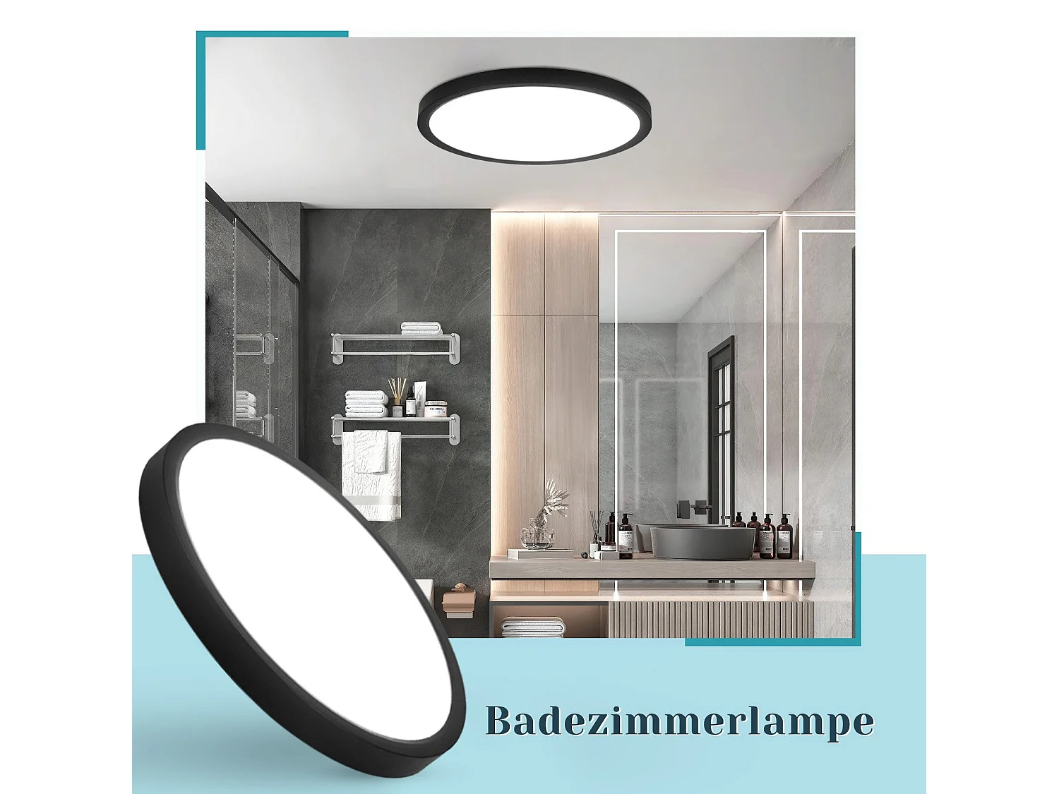 NETTLIFE Plafondlamp LED - 30 cm - Zwart - Rond - 6000K Koel wit Licht - Plafondlamp plat - moderne Keukenverlichting - voor Gang | Slaapkamer | Woonkamer - 24 W