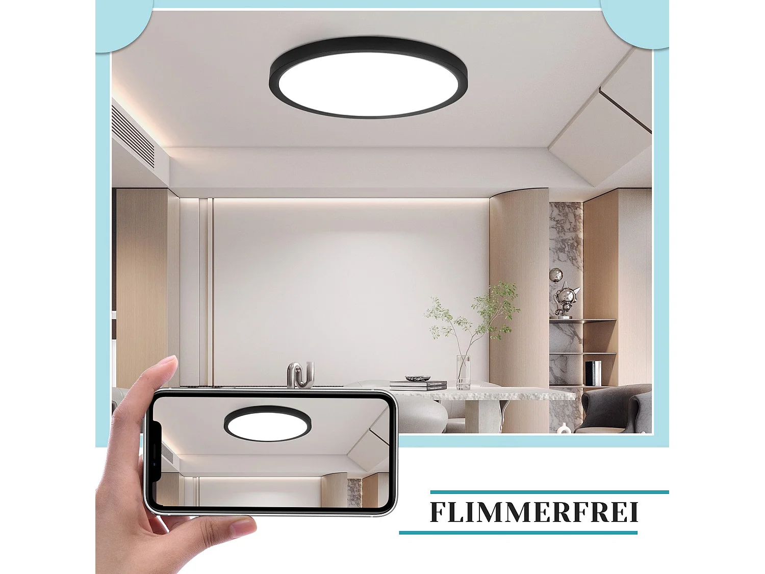 NETTLIFE Plafondlamp LED - 30 cm - Zwart - Rond - 6000K Koel wit Licht - Plafondlamp plat - moderne Keukenverlichting - voor Gang | Slaapkamer | Woonkamer - 24 W