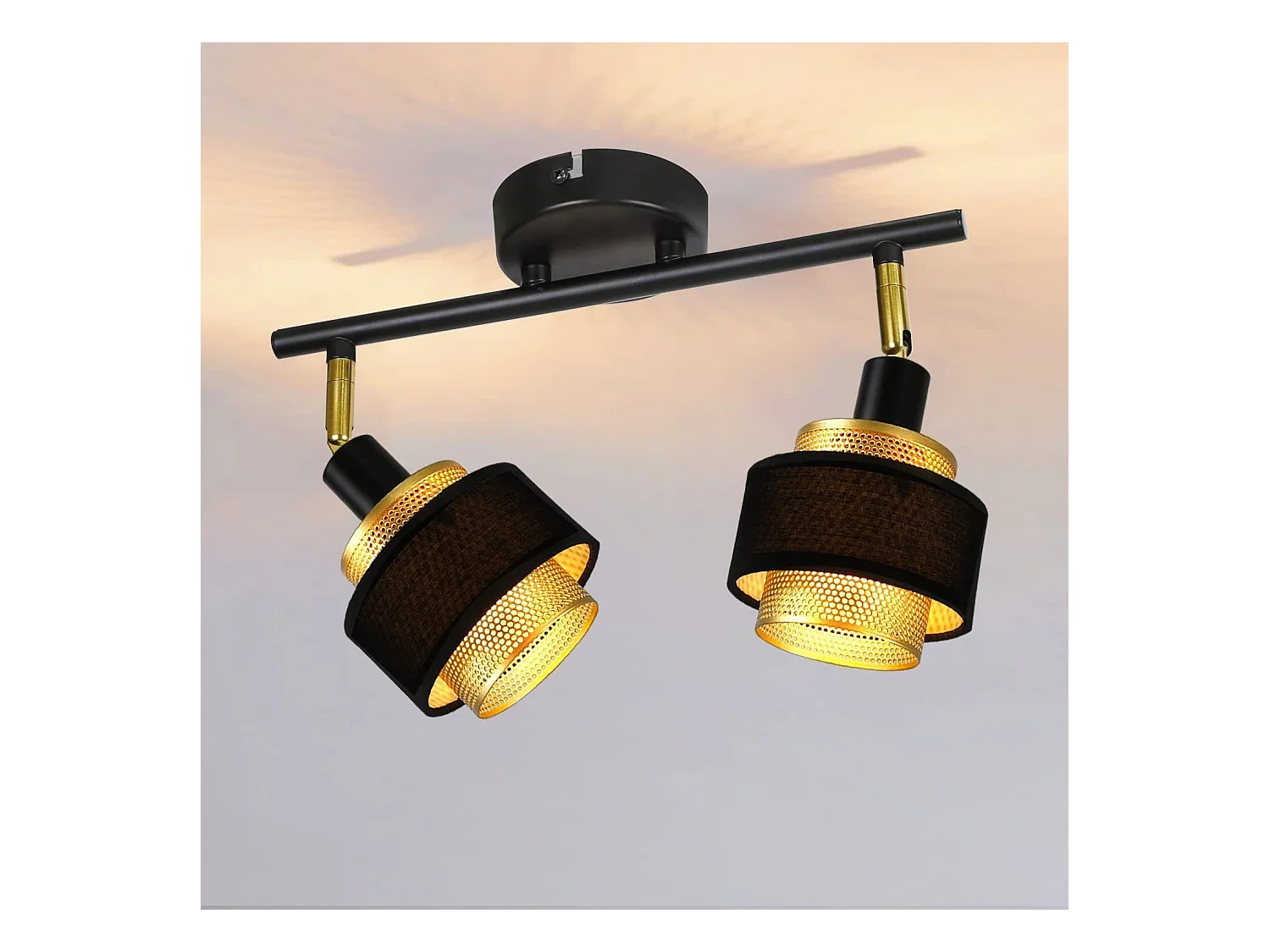 NETTLIFE 2 Spots de Plafond E14 Noir Vintage Rétro en Métal Doré Orientables Industriels pour Salon Chambre Cuisine Couloir