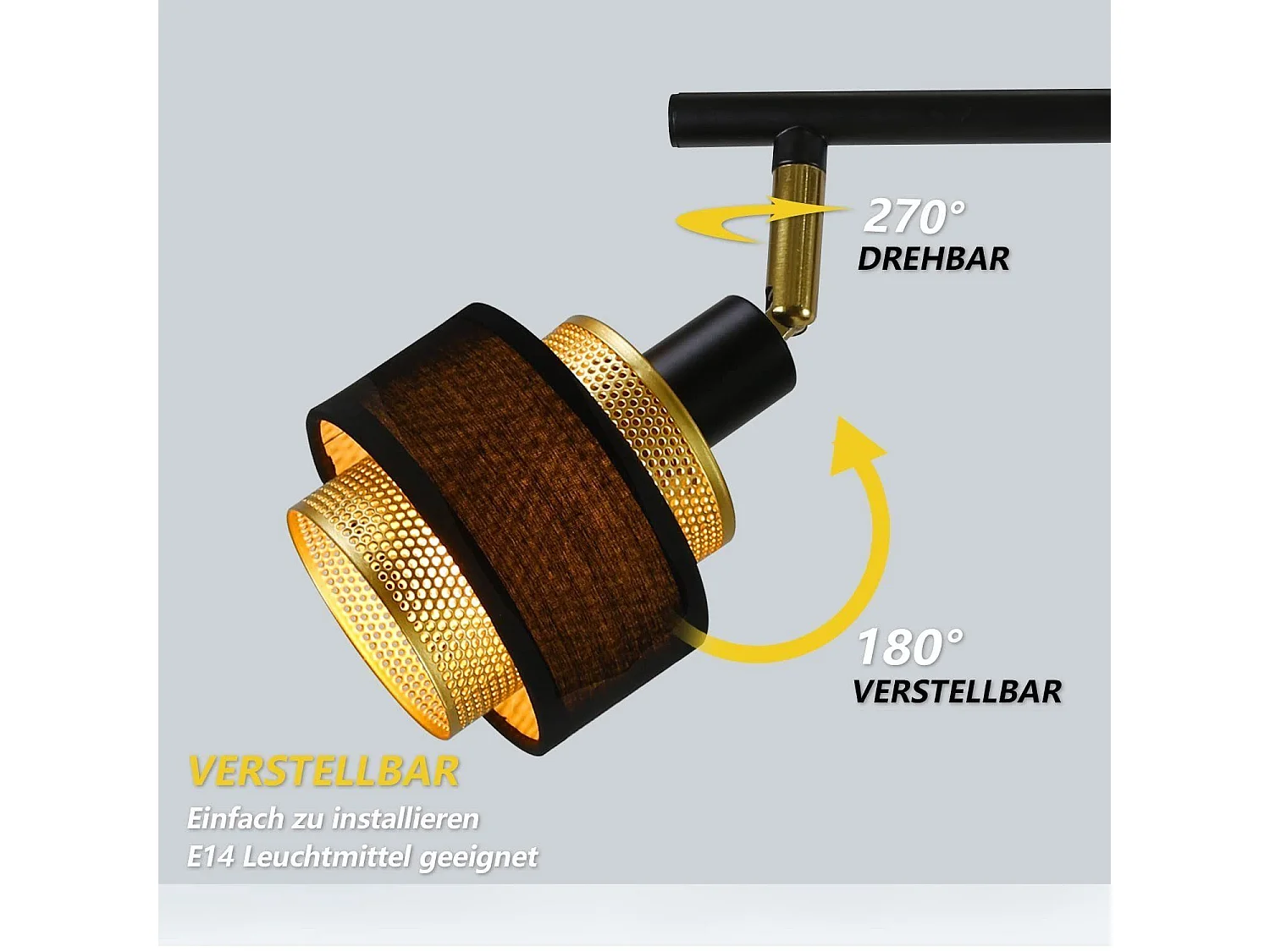 NETTLIFE 2 Spots de Plafond E14 Noir Vintage Rétro en Métal Doré Orientables Industriels pour Salon Chambre Cuisine Couloir