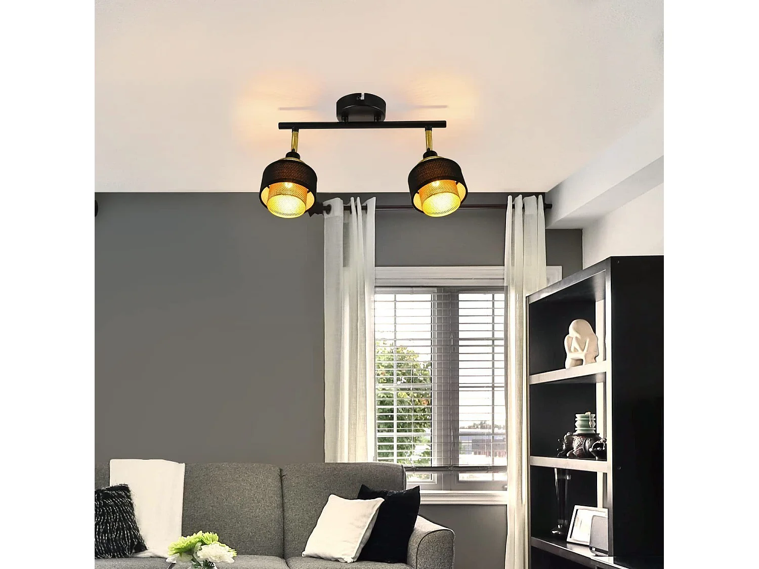 NETTLIFE 2 Spots de Plafond E14 Noir Vintage Rétro en Métal Doré Orientables Industriels pour Salon Chambre Cuisine Couloir