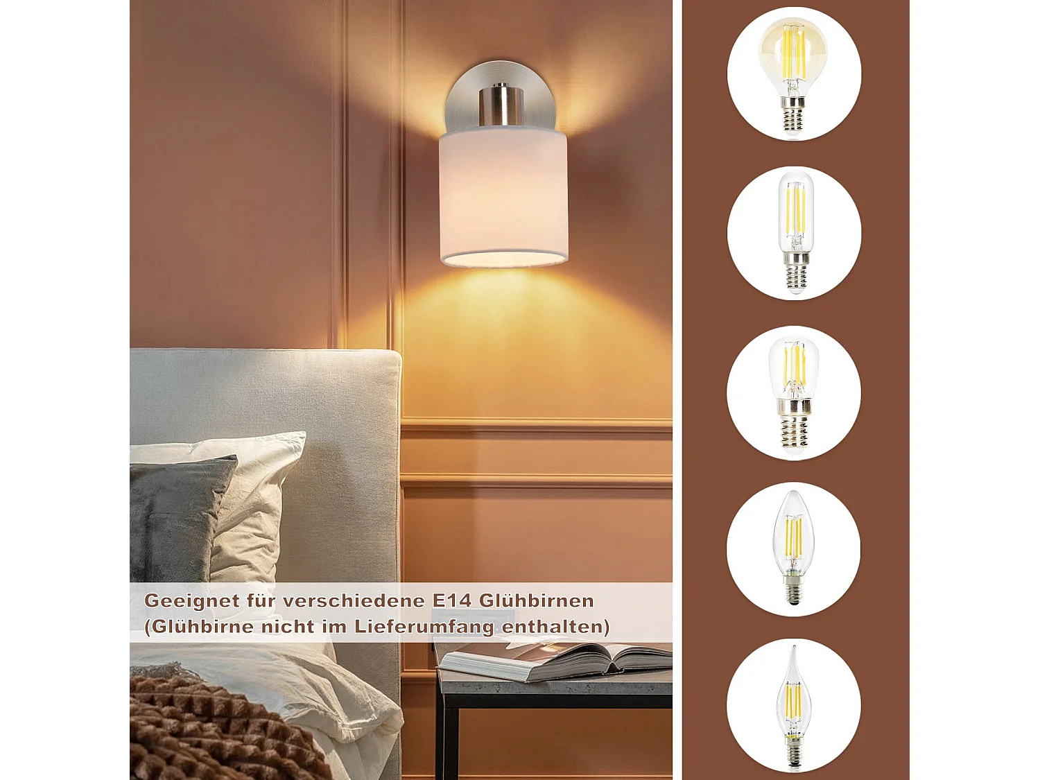 NETTLIFE Foco Ajustable 350° E14 Max 40W Lámpara de Pared Moderna de Níquel para Pasillo para Sala de Estar Dormitorio Cocina