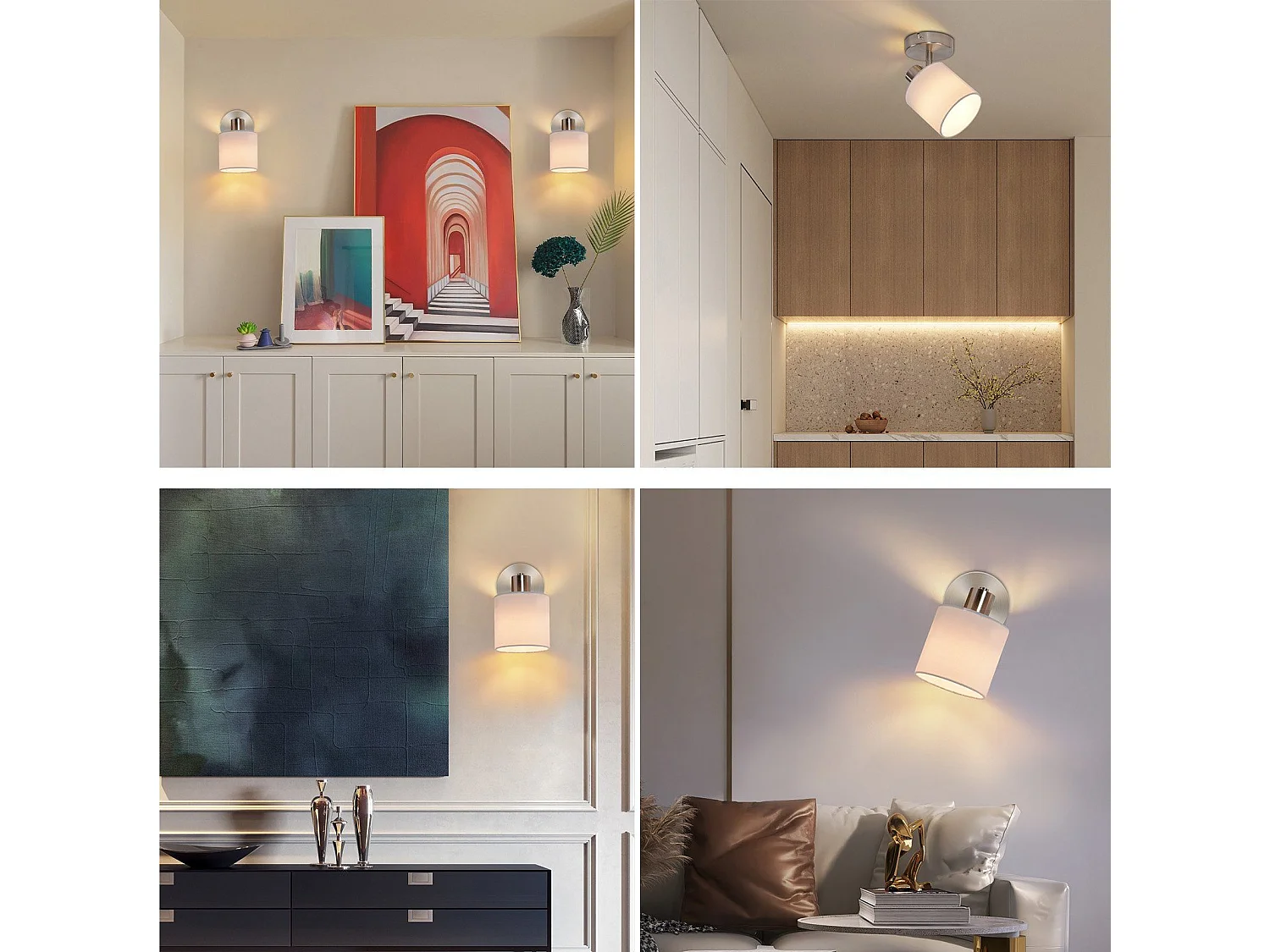 NETTLIFE Foco Ajustable 350° E14 Max 40W Lámpara de Pared Moderna de Níquel para Pasillo para Sala de Estar Dormitorio Cocina