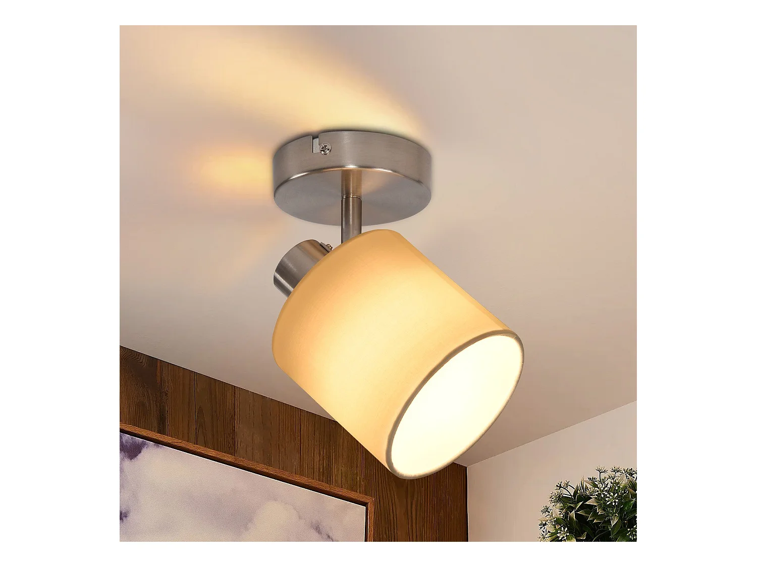 NETTLIFE Opbouwspot 1-lichts nikkel E14 Fitting met Stof Lampkap 350° draaibar Plafondspot Vintage Keukenlamp Max. 40W