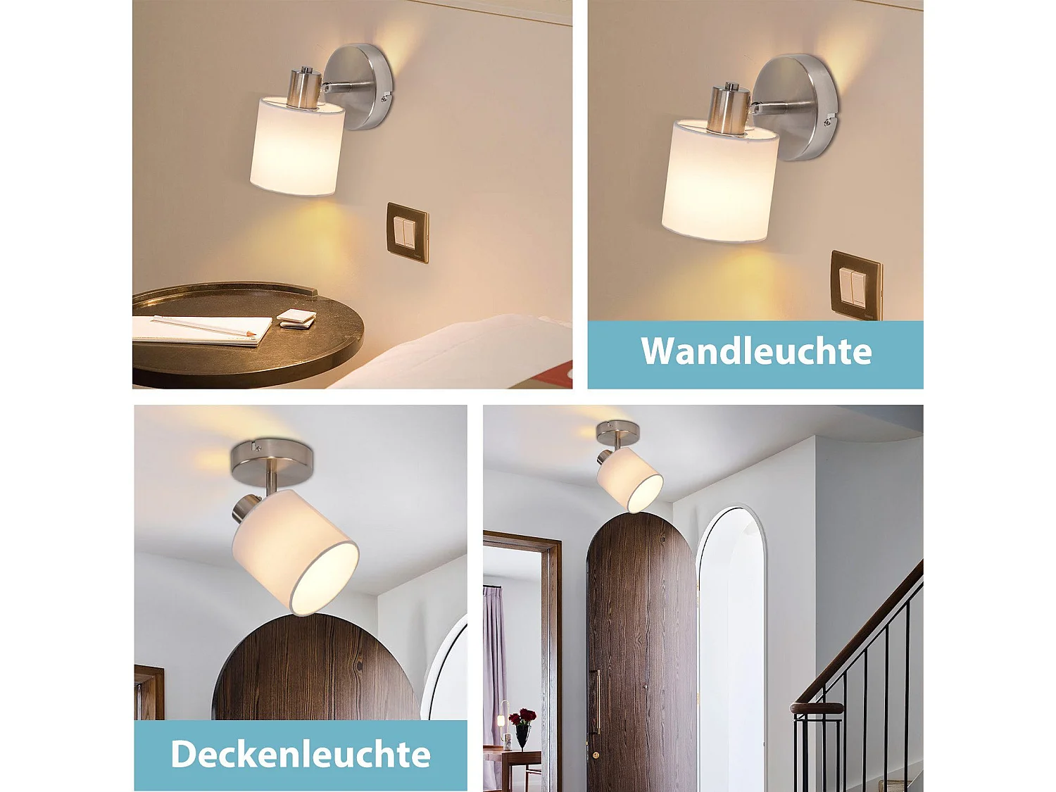 NETTLIFE Spot Orientable 350° E14 Max 40 W Couloir Moderne Nickel Applique Murale Lampe pour Salon Chambre Cuisine