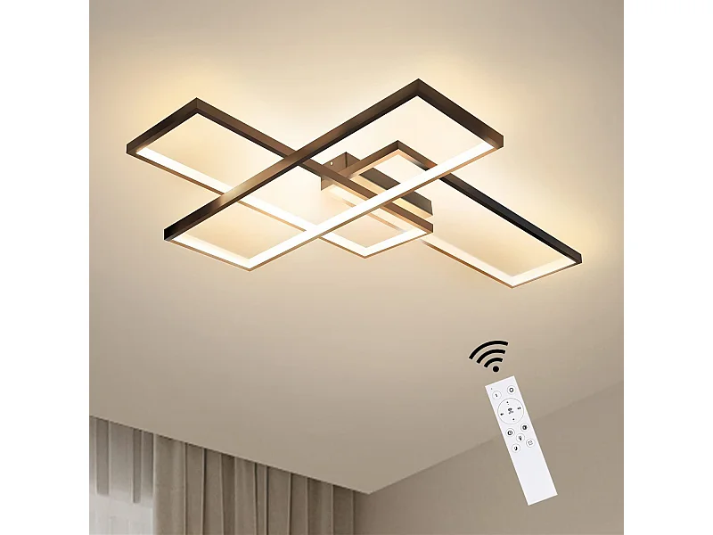 NETTLIFE Plafondlamp LED – Zwart – rechthoekig 3-lichts – Metaal – 65 W – 3000–6000 K Dimbaar Moderne Plafondverlichting – voor Woonkamer Slaapkamer Eetkamer – 65cm