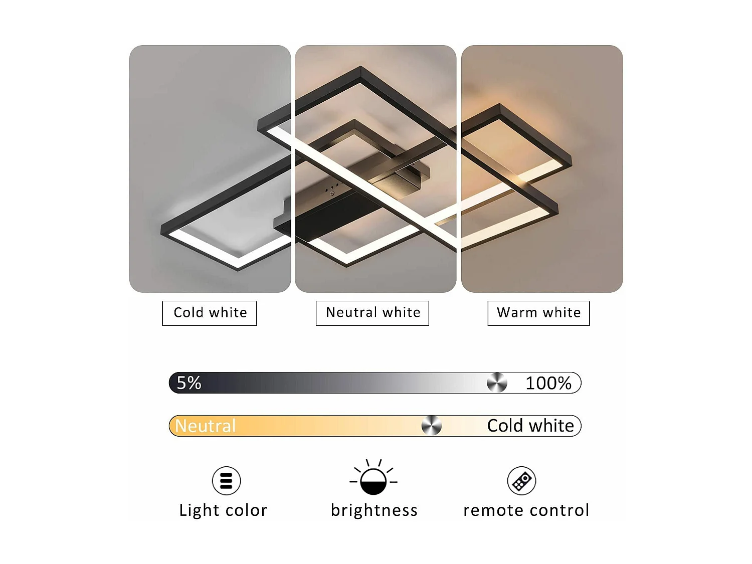 NETTLIFE Plafondlamp LED – Zwart – rechthoekig 3-lichts – Metaal – 65 W – 3000–6000 K Dimbaar Moderne Plafondverlichting – voor Woonkamer Slaapkamer Eetkamer – 65cm