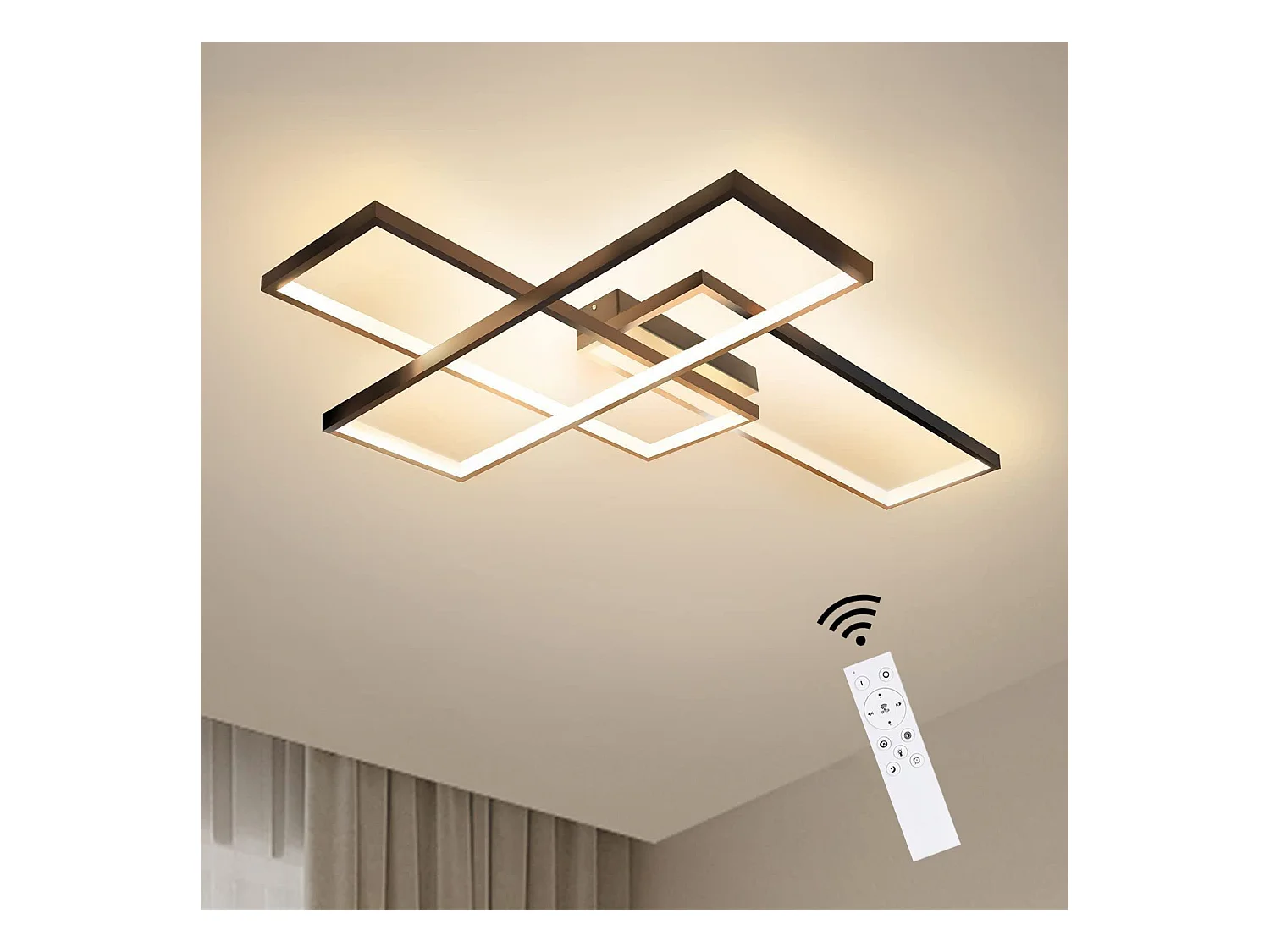 NETTLIFE Plafonnier Dimmable, 65x47x7.5cm, 3 Carrés Plafonniers LED noir Modernes avec Télécommande, 65W Encastré Éclairage Lampe de Plafond