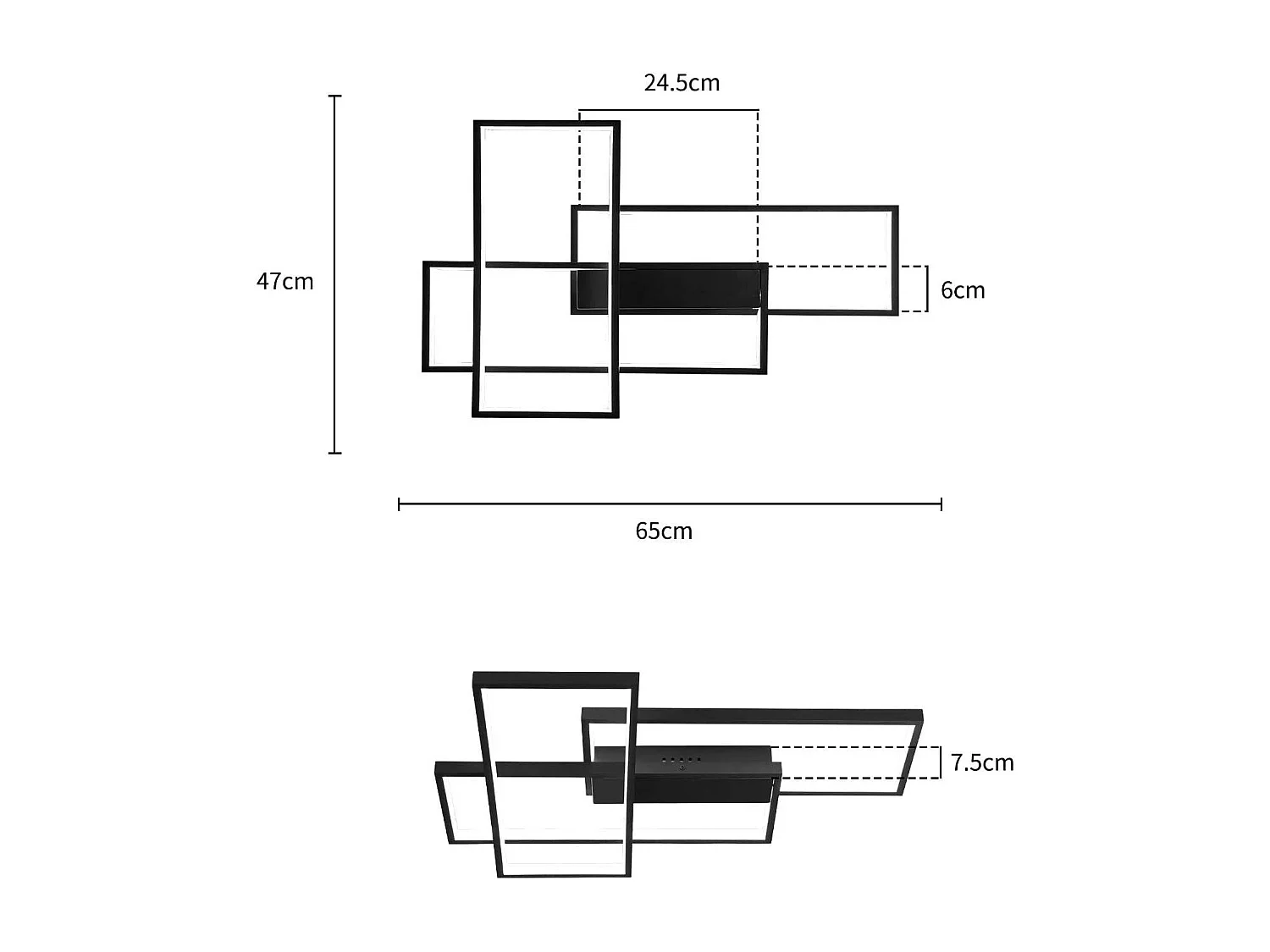 NETTLIFE Plafondlamp LED – Zwart – rechthoekig 3-lichts – Metaal – 65 W – 3000–6000 K Dimbaar Moderne Plafondverlichting – voor Woonkamer Slaapkamer Eetkamer – 65cm