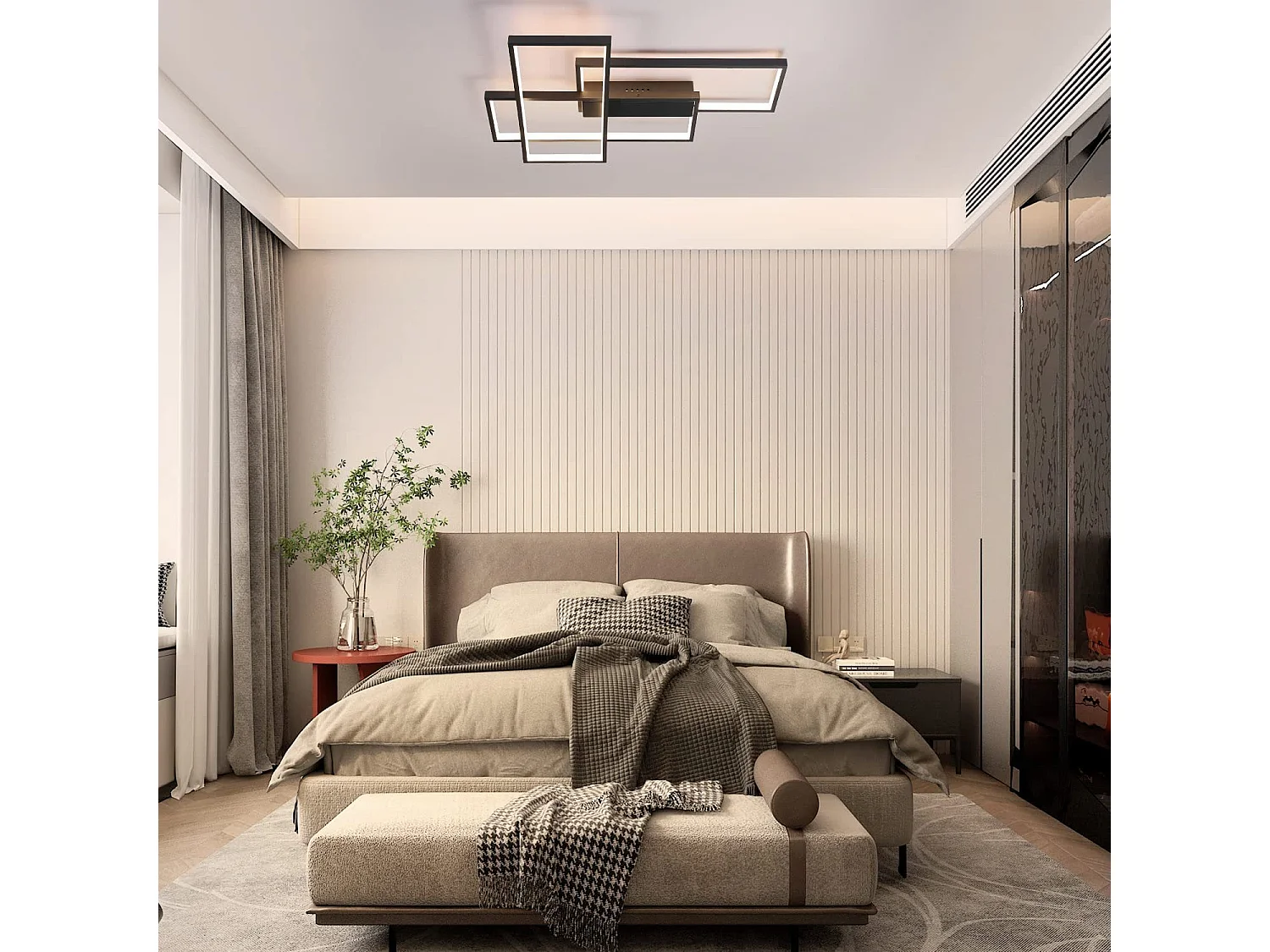 NETTLIFE Plafonnier Dimmable, 65x47x7.5cm, 3 Carrés Plafonniers LED noir Modernes avec Télécommande, 65W Encastré Éclairage Lampe de Plafond