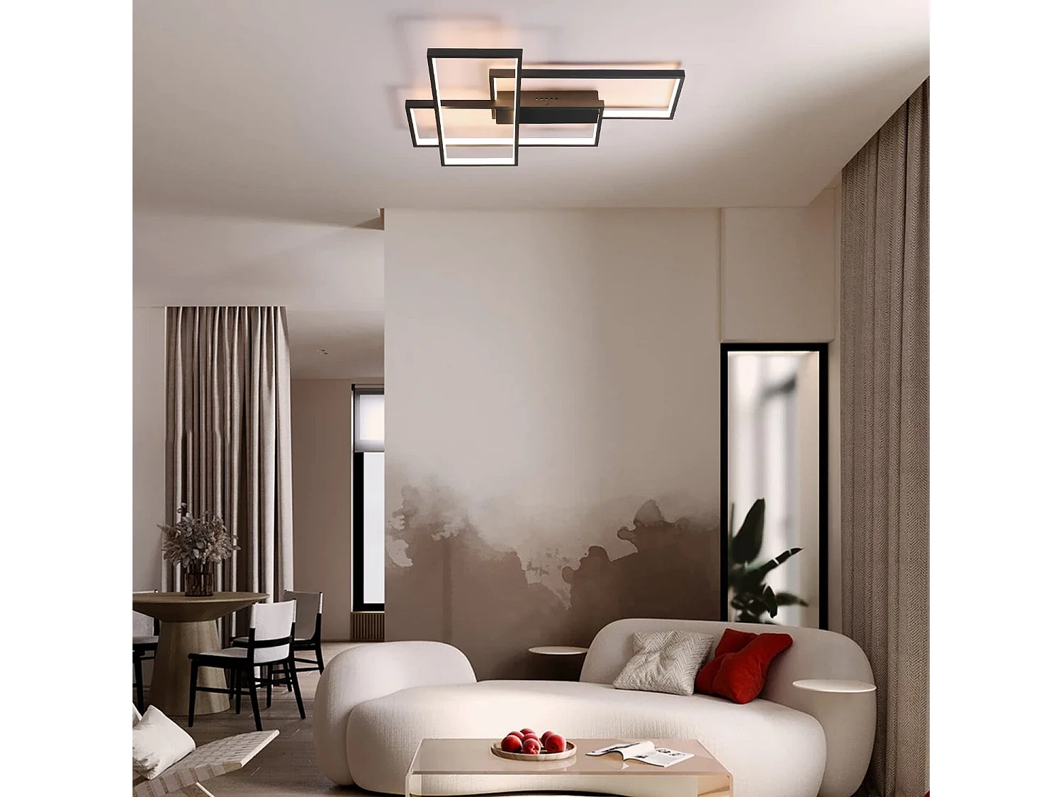 NETTLIFE Plafonnier Dimmable, 65x47x7.5cm, 3 Carrés Plafonniers LED noir Modernes avec Télécommande, 65W Encastré Éclairage Lampe de Plafond