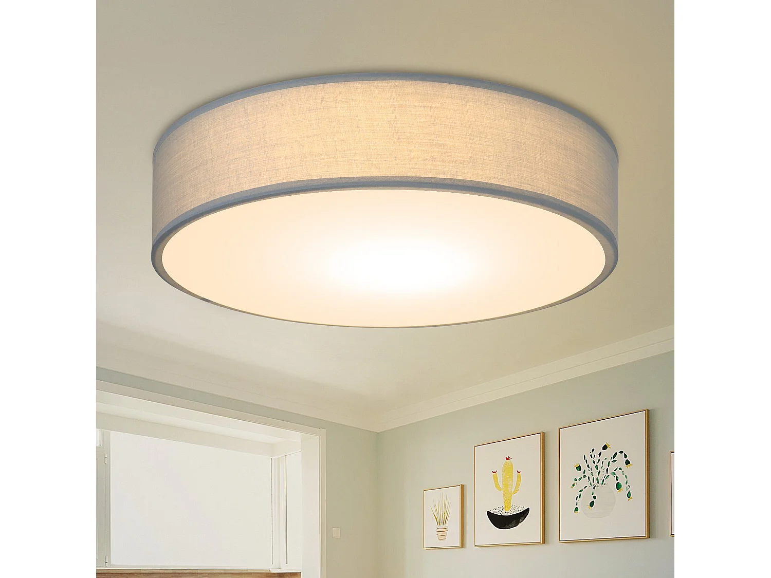 NETTLIFE Runde Deckenleuchte, 1-flammig, E27, 30 cm, moderne Schlafzimmerlampe in Grau mit Stoffschirm, Flurlampe für Wohnzimmer und Küche