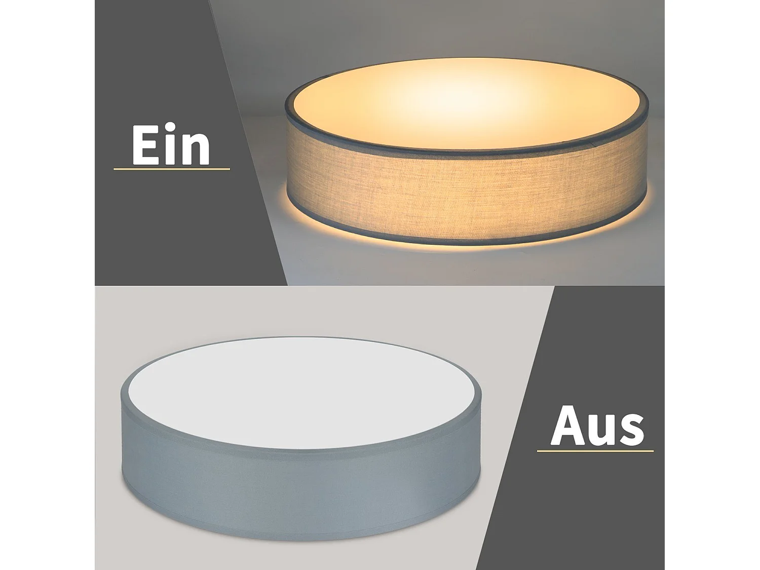 NETTLIFE Runde Deckenleuchte, 1-flammig, E27, 30 cm, moderne Schlafzimmerlampe in Grau mit Stoffschirm, Flurlampe für Wohnzimmer und Küche